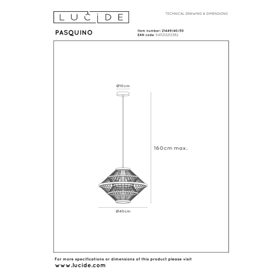 PASQUINO Lampa wisząca - Ø 40 cm – 1xE27- 21449/40/30 LUCIDE